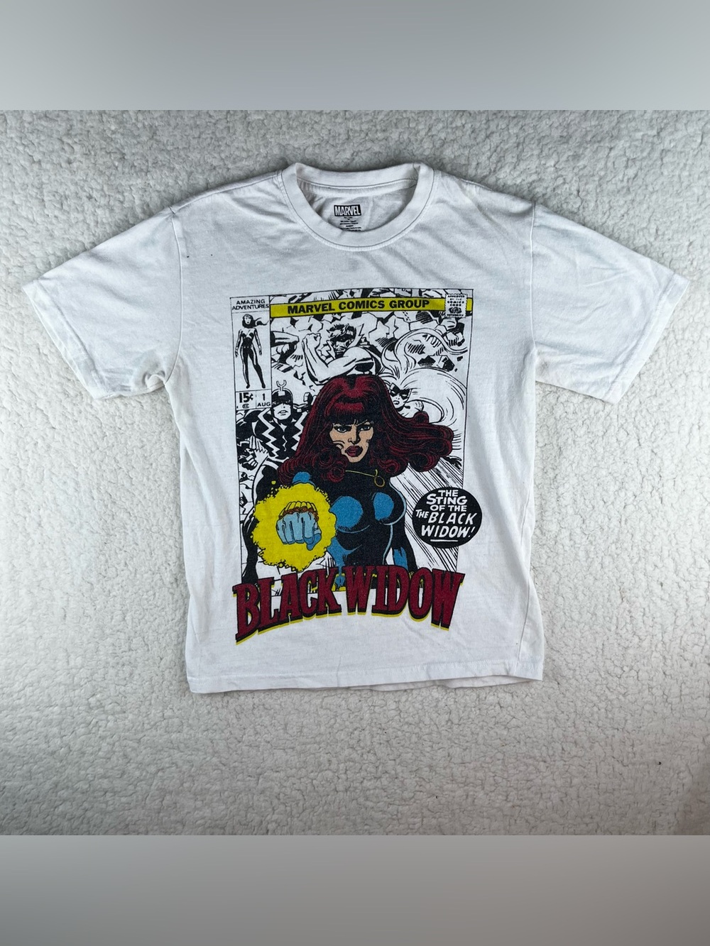 Marvel Womens Medium White Graphic Tshirt Top Black Widow Avengers Superhero